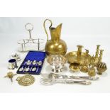 A small group of electroplated items to include a pair of fish servers,