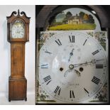 An oak cased longcase clock, the painted circular dial set with Roman numerals,