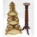 A Victorian mahogany wrythen twist torchère stand on tripod base,