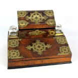 A 19th century brass mounted burr walnut combination writing slope/stationery cabinet with fitted
