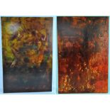 DAMIAN DUFFY; a pair of oils, 'The Seasons', unsigned, each 78 x 51cm, unframed (2).