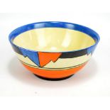 CLARICE CLIFF; a 'Bizarre' Havre shape bowl, marked to base, diameter 21cm (af).