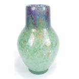 MONART; a large glass ovoid vase with cylindrical neck, decorated in green,