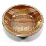 JANE HAMLYN (born 1940); a salt glazed dish decorated with trees, collector's reference labels,