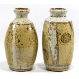 MICK ARNUP (1925-2008); two stoneware vases, mottled yellow and grey glaze,