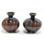 DAVID LEACH (1911-2005) for Lowerdown Pottery; a pair of lobed stoneware vases,