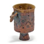 IAN GODFREY (1942-1992); a miniature stoneware pot with donkey's head and impressed decoration,