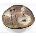 CHARLES BOUND (born 1939); a monumental stoneware platter, wood fired, impressed marks,