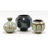 DAVID LEACH (1911-2005) for Lowerdown Pottery; two cut sided stoneware pots and a bud vase,