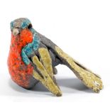 ROSEMARY WREN (1922-2013); a raku robin, incised RDW and impressed wren marks, height 9cm (D).