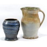 WALTER KEELER (born 1942); a salt glazed jug and vase, impressed marks, jug height 25cm (2) (D).