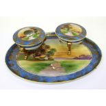 A Noritake oval dressing table tray with painted decoration,