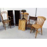 A mixed lot of furniture to include cane-seated bentwood elbow chair, nursing chair,