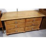 A late Victorian pine chest of six short drawers, 79 x 160 x 59cm.