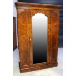 A Victorian burr walnut wardrobe with single mirror door, 209 x 144 x 51cm.