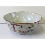 A 19tch century Oriental hand-painted and gilt-heightened bowl with footed rim, diameter 19.