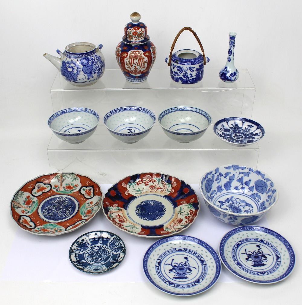 A quantity of blue and white Oriental ceramics,