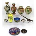 A collection of Japanese cloisonné to include two non-matching ginger jars,