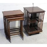 An early 19th century mahogany revolving bookcase, height 75cm and a nest of four mahogany tables,