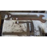 Two large spanners, each length approx. 21" and a clamp (3).