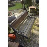 A cast iron ended garden bench, width approx. 51".