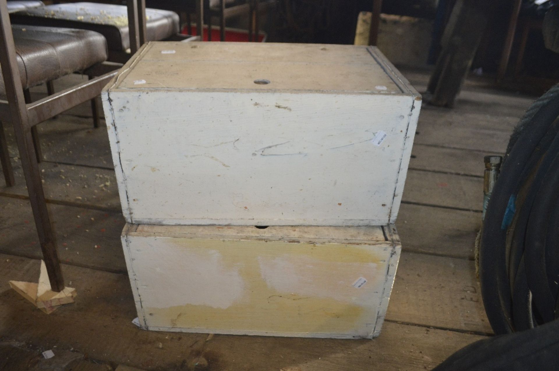 Two pine ammunition crates, each width approx. 18 1/2" (2).