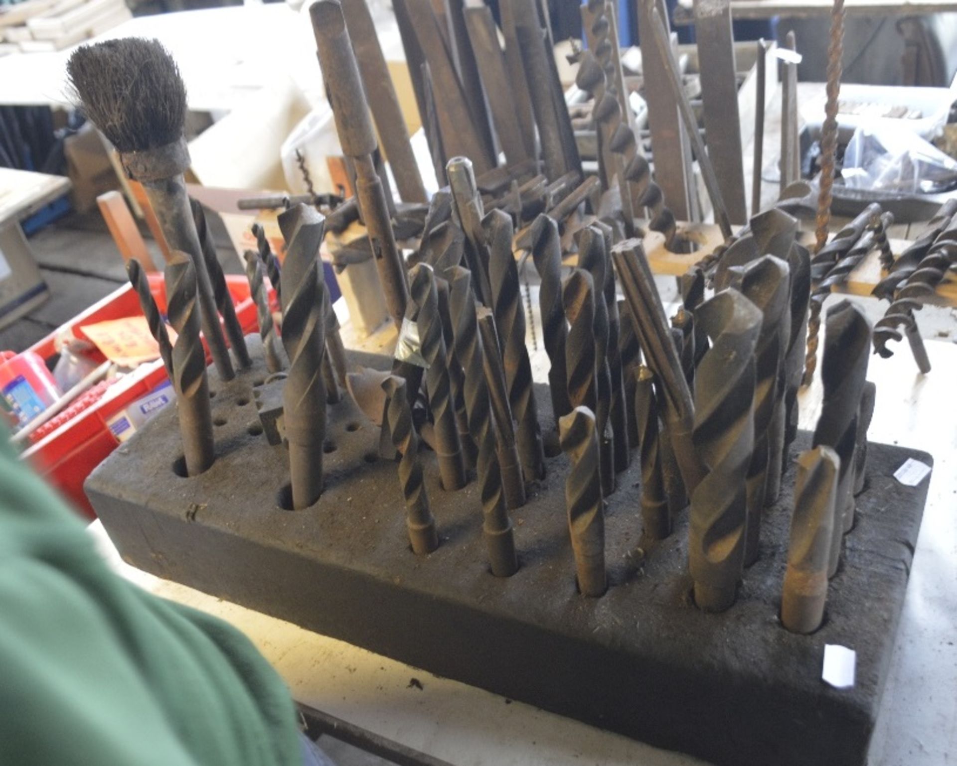 Various large drill bits and reamers, length of longest approx. 14".