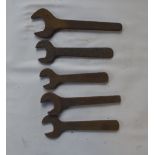 Five short handled BSF spanners, length of longest approx. 10" (5).