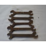 Five BSW - BSF spanners, length of longest approx. 15" (5).
