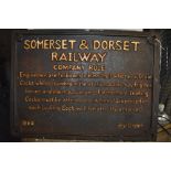 A cast iron plaque inscribed 'Somerset & Dorset Railway Co.