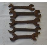 Five BSW - BSF spanners, length of longest approx. 11 1/2" (5).