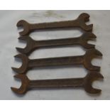 Four BSW - BSF spanners, length of longest approx. 14 1/2" (4).