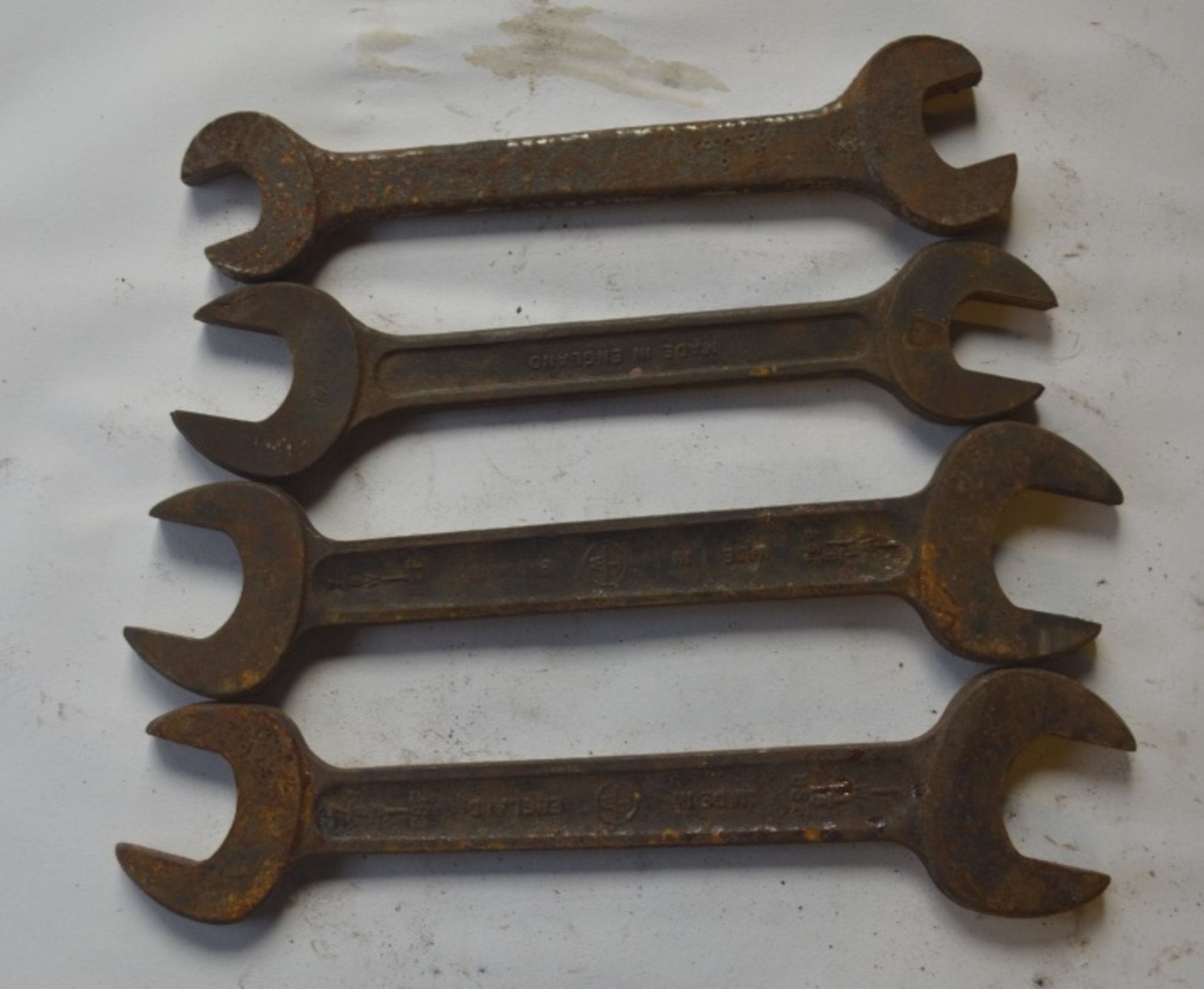 Four BSW - BSF spanners, length of longest approx. 14 1/2" (4).