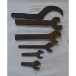 Five BSW - BSF spanners, length of longest approx. 14" (5).