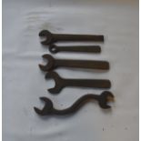 Four BSW - BSF spanners and a ring spanner, length of longest approx. 11 1/2" (5).