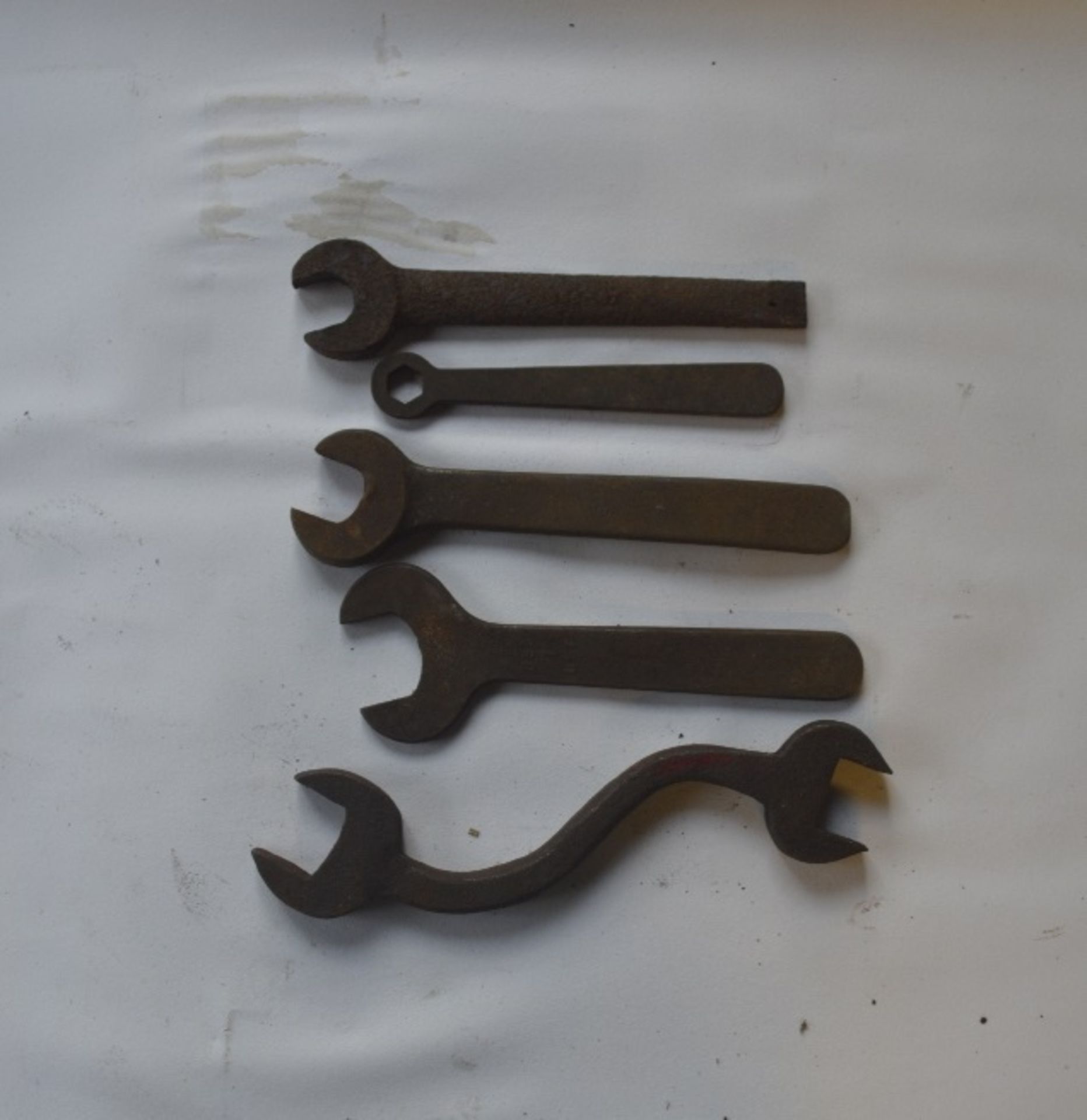 Four BSW - BSF spanners and a ring spanner, length of longest approx. 11 1/2" (5).