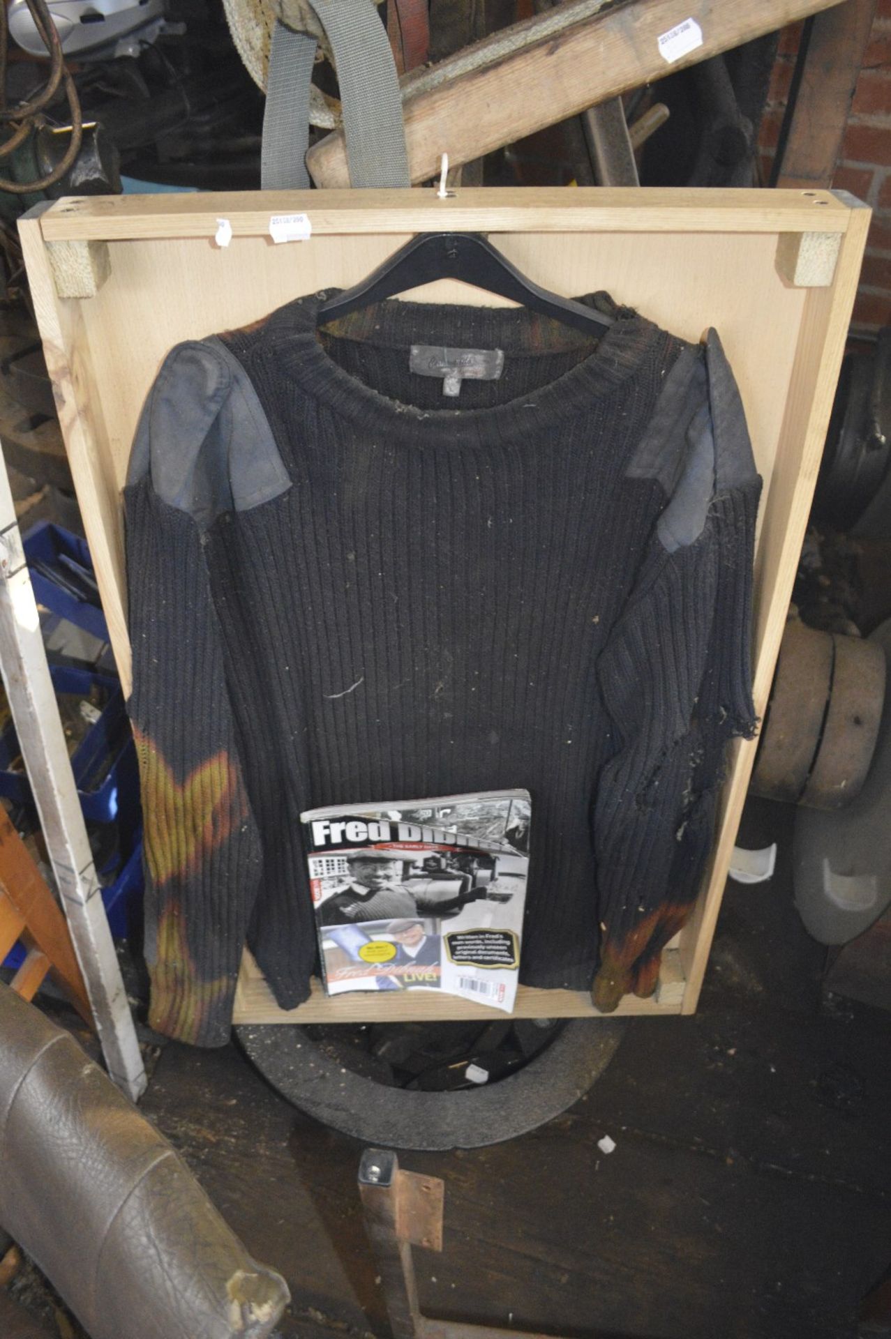 WITHDRAWN A Wynnster 'Commando' navy blue jumper with shoulder patches, size L,