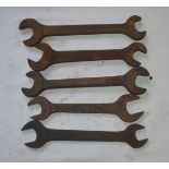 Five BSW - BSF spanners, length of longest approx 11 1/2" (5).