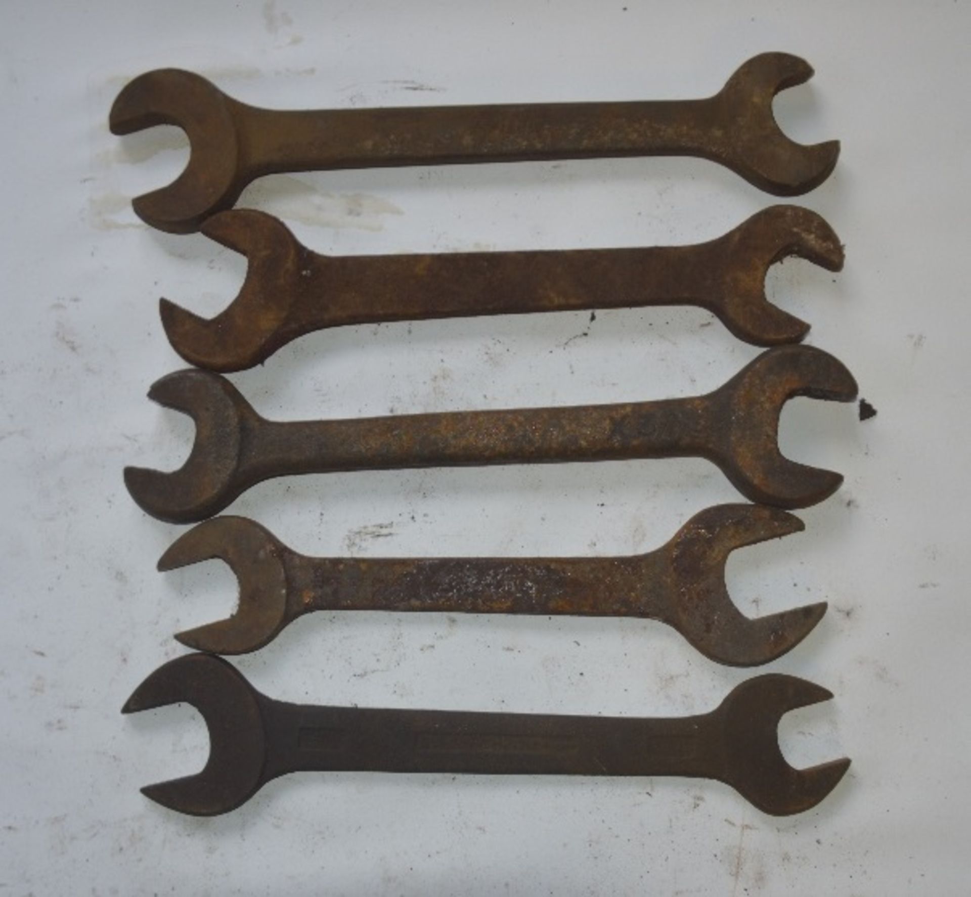 Five BSW - BSF spanners, length of longest approx 11 1/2" (5).