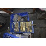 Brass door handles, hinges, machine accessories etc.