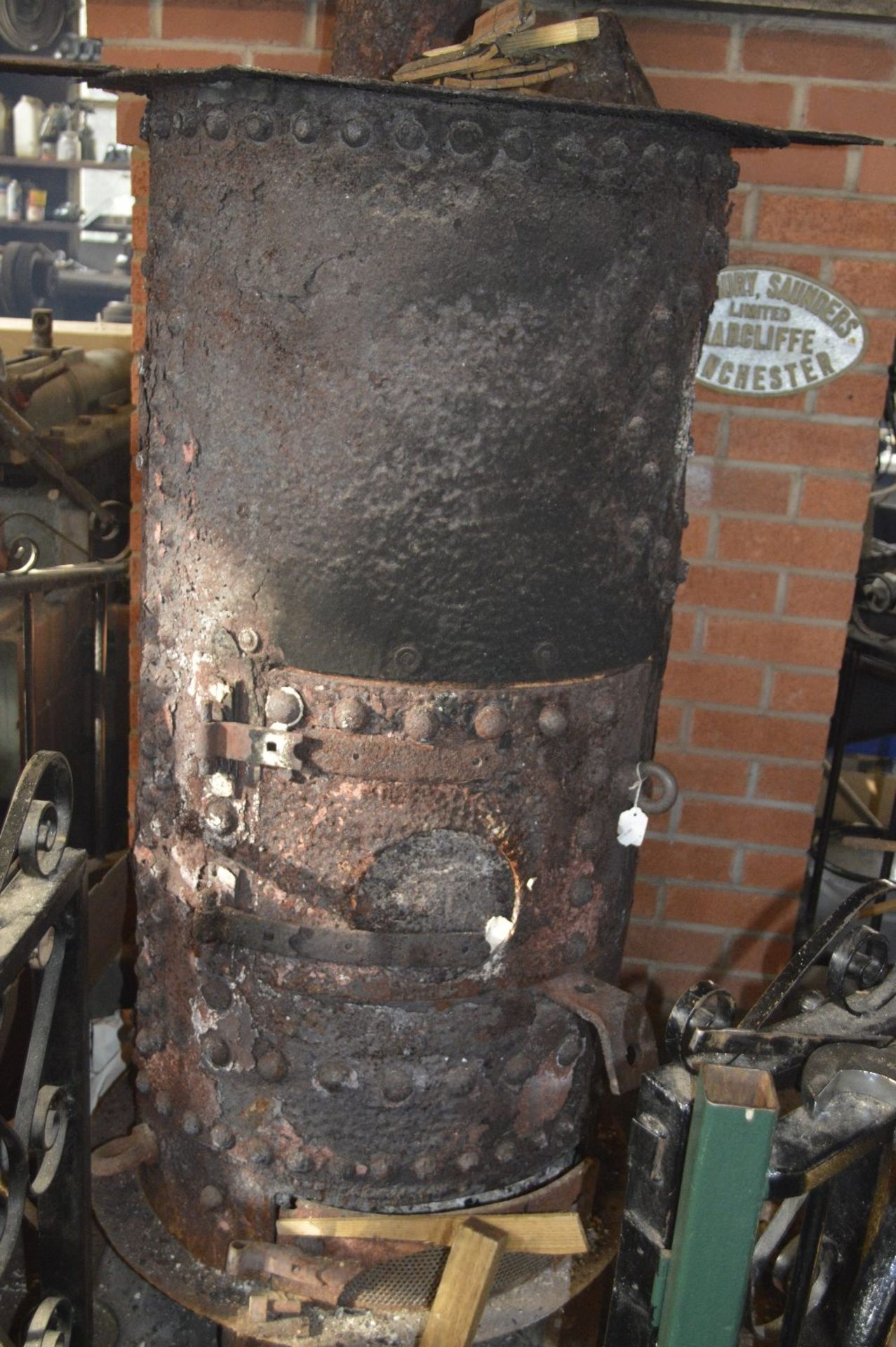 The original boiler from Betsy the steam engine, converted to a wood burner, diameter approx. 30".