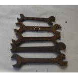 Five BSW - BSF spanners, length of longest approx. 12 1/2" (5).