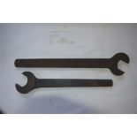 Two 1 3/8 Whitworth spanners, length of longest approx. 23" (2).