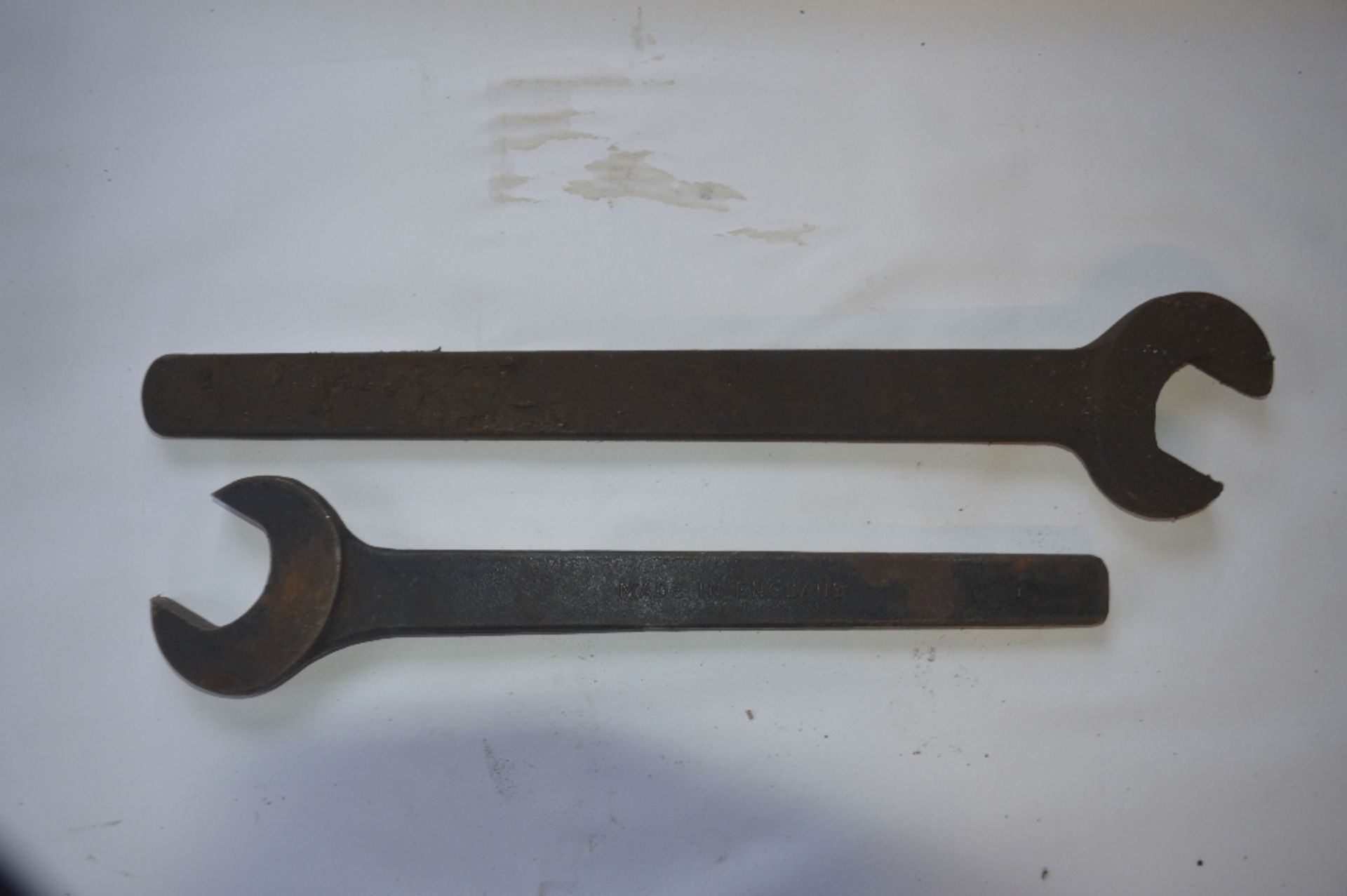 Two 1 3/8 Whitworth spanners, length of longest approx. 23" (2).