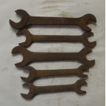 Five BSW - BSF spanners, length of longest approx. 11" (5).