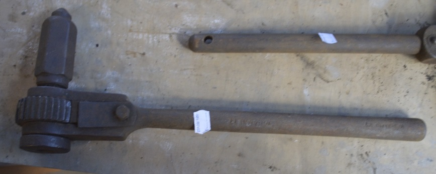 A ratchet drill, bearing indistinct inscription to handle, length approx. 17 1/2".