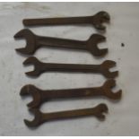 Five BSW - BSF spanners, length of longest approx. 11 1/2" (5).