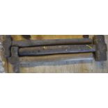 Three vintage wooden handled hammers, length of longest approx. 15" (3).