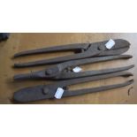 Three pairs of tin snips, each length approx. 12 1/2" (3).