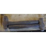 Two vintage wooden handled hammers, each length approx. 12" (2).